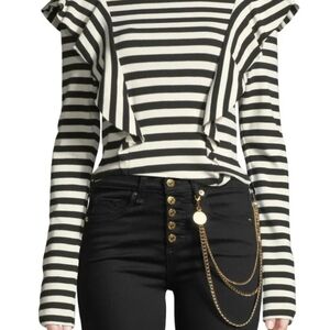 Veronica Beard Black and White Striped Long Sleeve Top